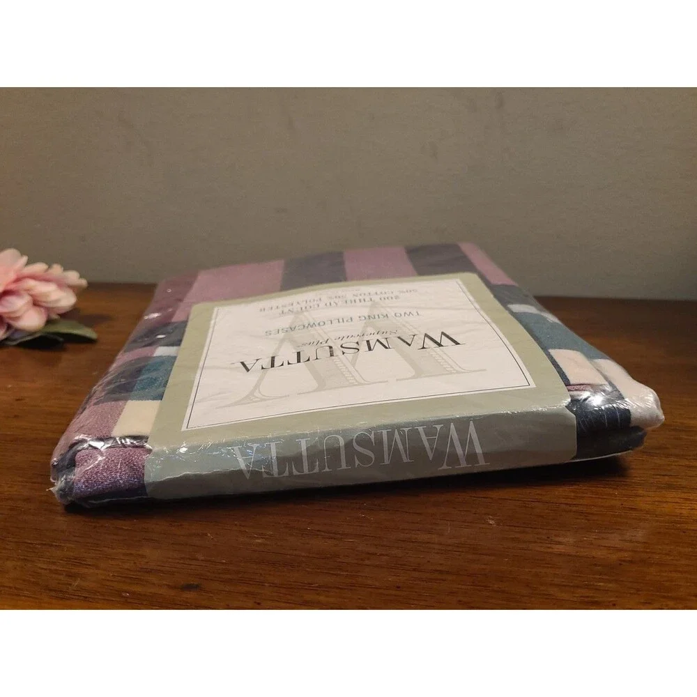 2 Wamsutta Supercale Plus King Pillowcases Tyler Plaid Hunter Green USA SEALED